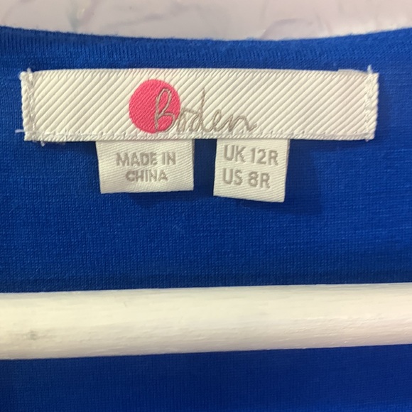 Boden Flowers Jersey Midi Dress Blue White 8R Pockets Sleeveless Business Casual - Picture 2 of 11